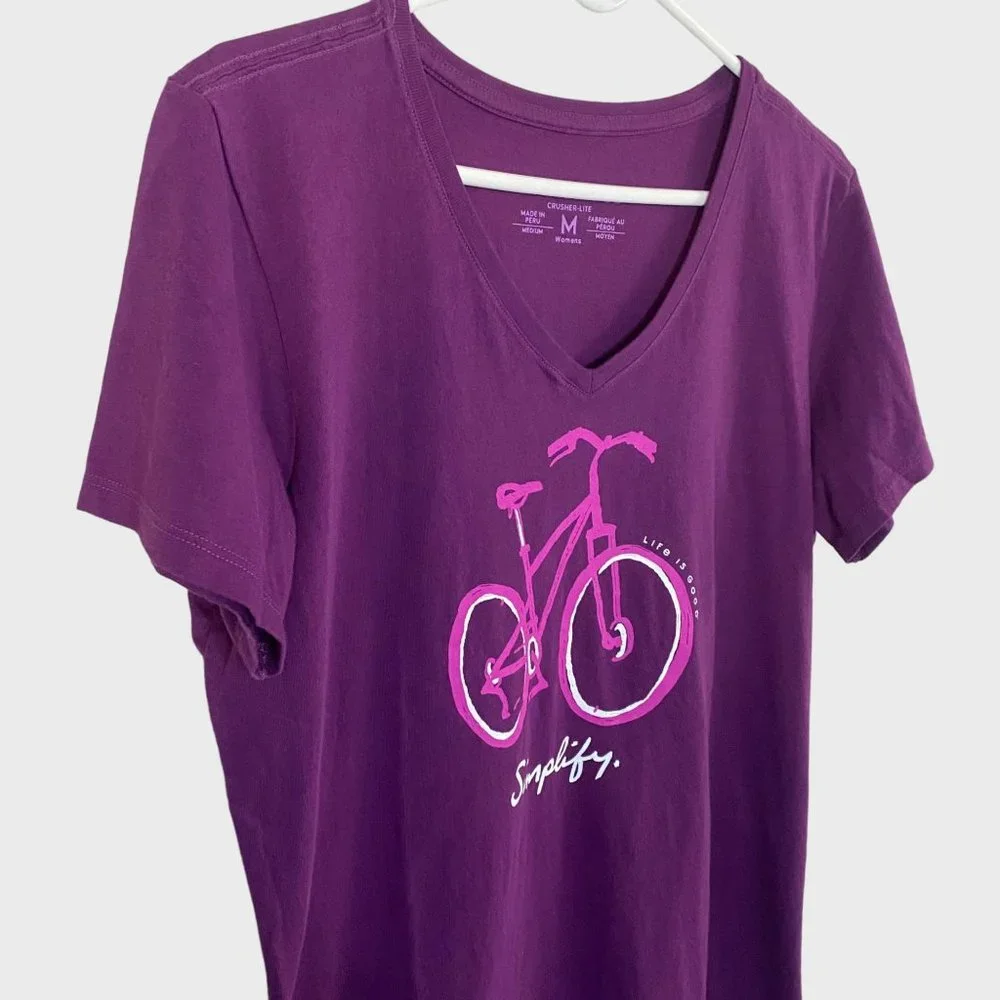 Life Is Good Simplify Crusher-Lite V-Neck Womens Medium Purple Basic Graphic Tee - Picture 4 of 12